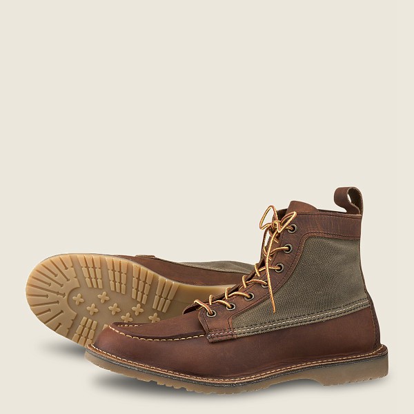 Red Wing Mens Heritage Boots - Weekender Canvas Moc - 6-inchr Rough & Tough Leather - Brown - WRC109